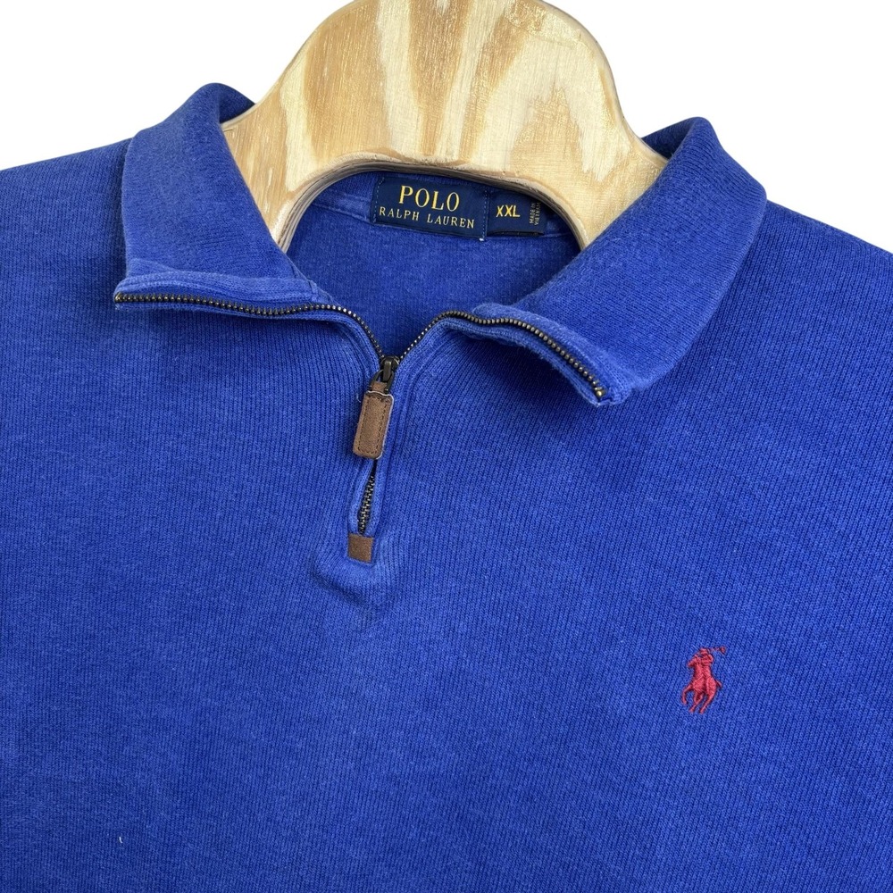 Polo Ralph Lauren Sweater Mens 2XL Blue Cotton Quarter Zip Mock Neck Pullover